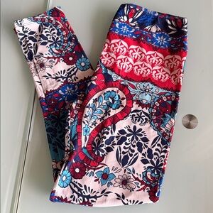 LuLaRoe os Red and Blue Floral Leggings